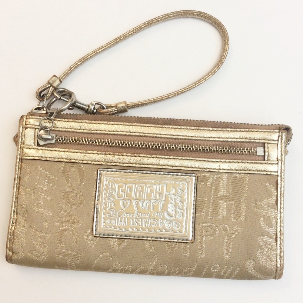 Coach Poppy Collection Gold Leather Wristlet